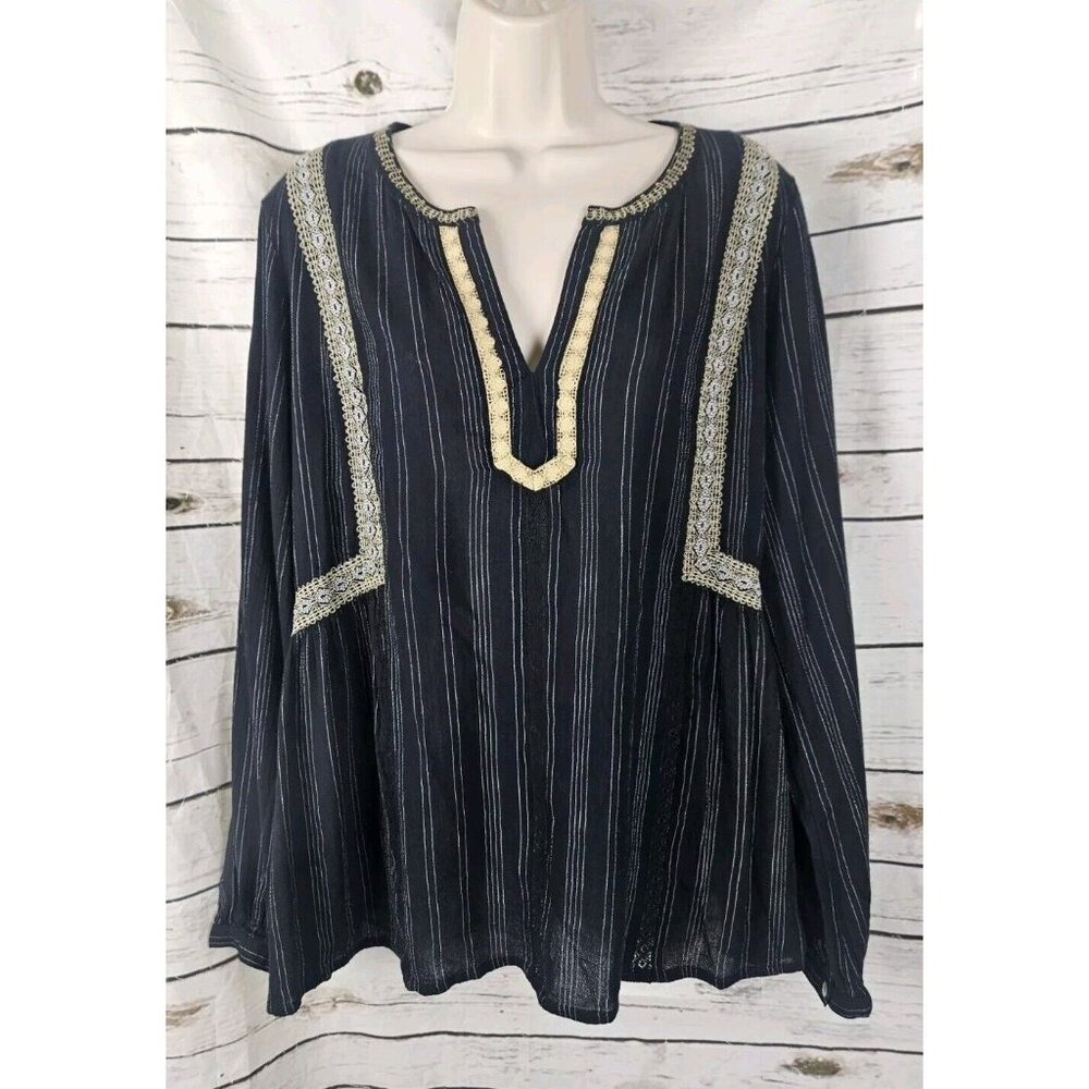 J. Jill Navy and Cream Embroidered Top